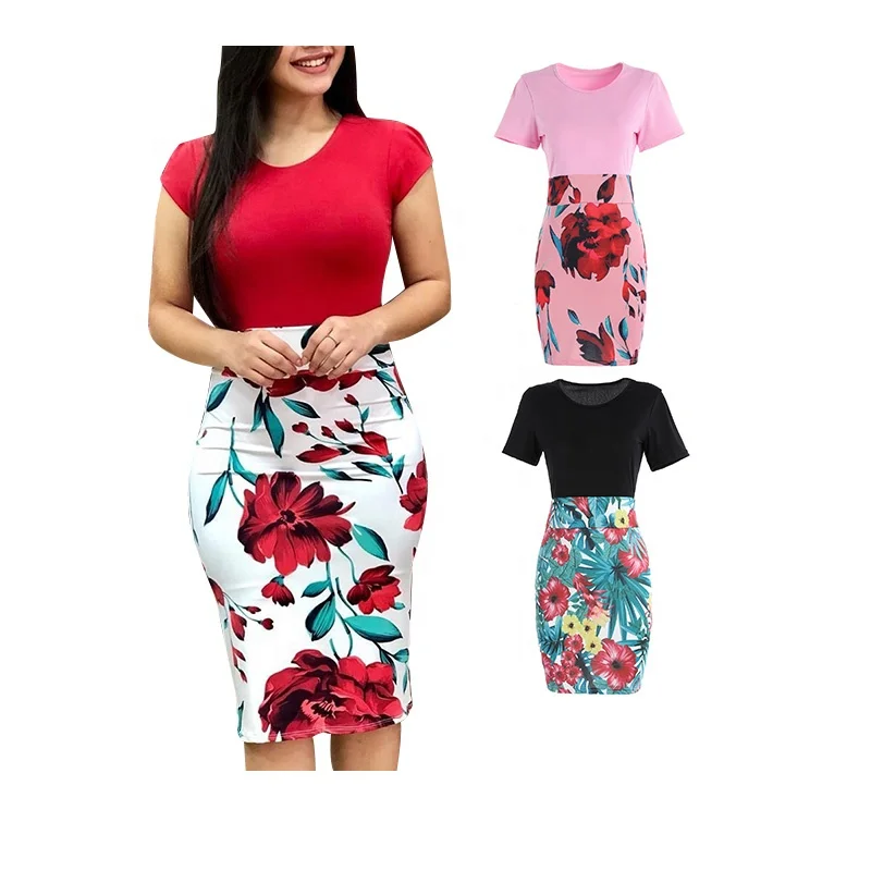 

Amazon hot sales plus size Casual dress women 2020 india fashion Floral Print skirt