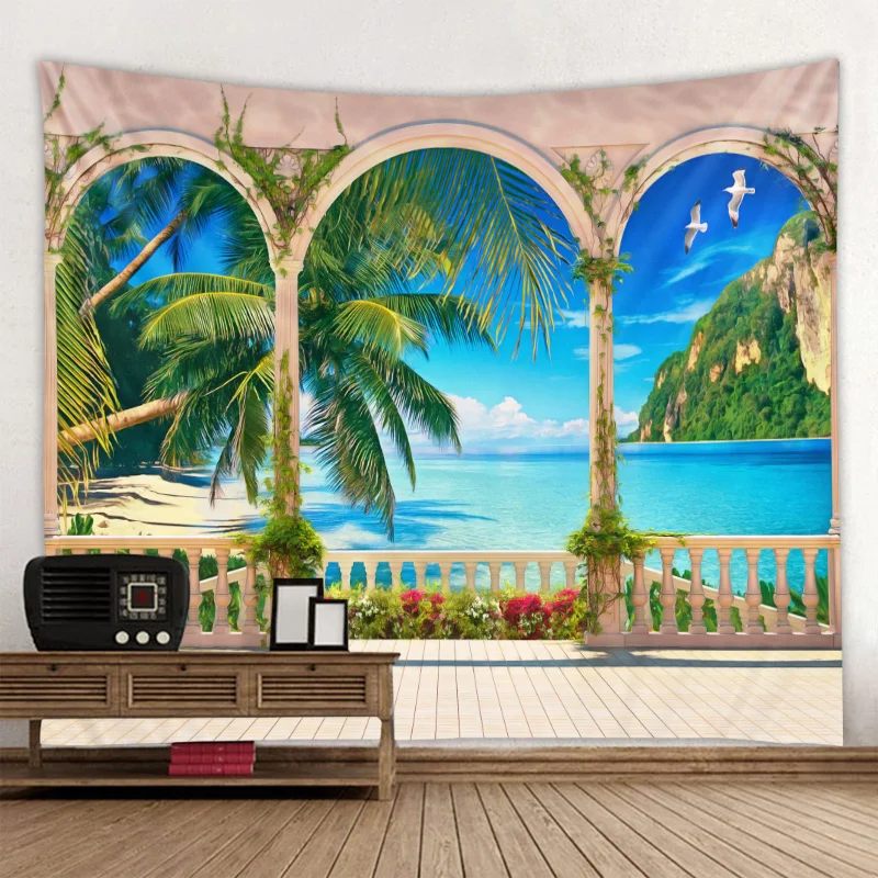 

Sea Sky Coconut Trees Tapestry Bedroom Living Room Dorm Tapestry Wall Hanging Custom Tapestry, Customized color
