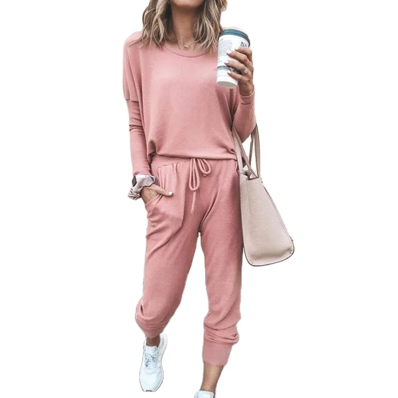 

Womens clothing 2021 sets spring casual loose sportswear long-sleeved drawstring trousers suit 2 piece sets for women 2021, Show