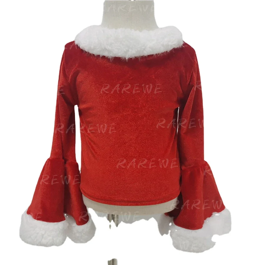 

New Design baby girls' sweaters Winter warm Fashion Velvet Princess pullover Little Girls Cute Flared sleeves pullover sweater, Red