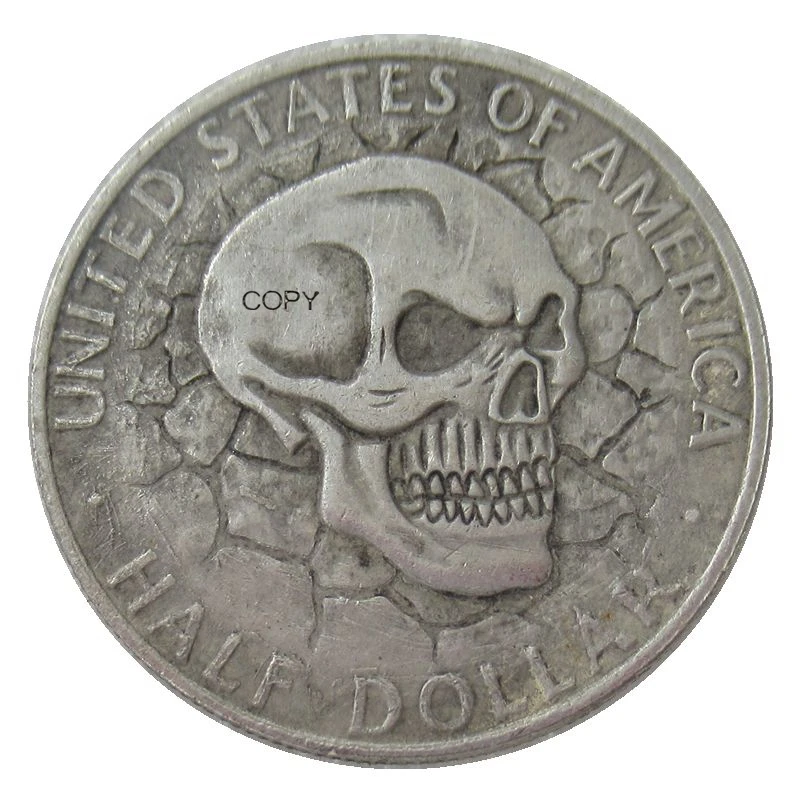 

FK(11) Hobo 1964 Kennedy Half Dollar zombie skeleton Silver Plated Reproduction Commemorative Coins