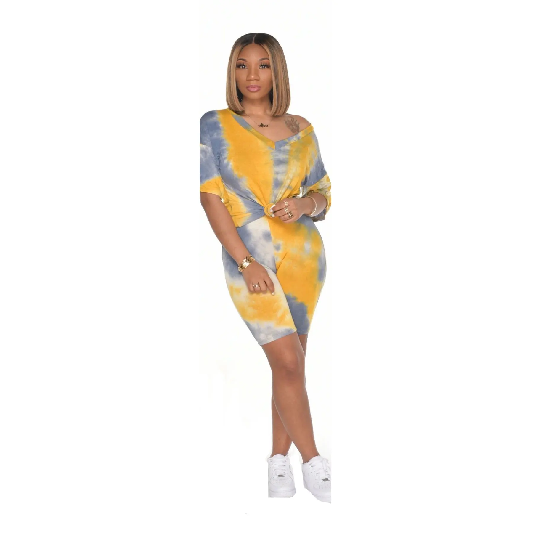 

20520-MX50 6 colors Tie-dye two-piece jumpsuit casual women sehe fashion