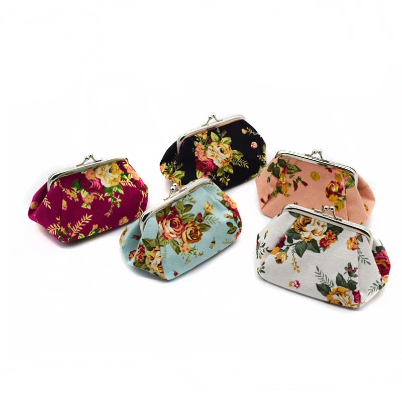 

Girl Purse Coin Women Retro Dumplings Wallet Coin Purse Print Flower Vintage Wallets Card Holder Bag Wholesale
