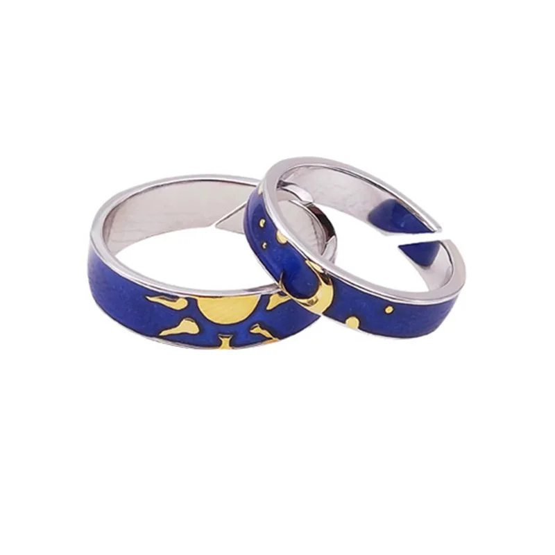 

Couple Ring Fashion Personality Epoxy Blue Sun Moon Van Gogh Star Open Ring Wholesale, Picture shows