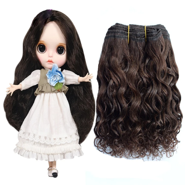 

100% Goat Doll Hair Deep Wave 2# Mohair Hair Doll Wigs Hair Wefts Dark Brown Color Doll of Animal Goat Angola