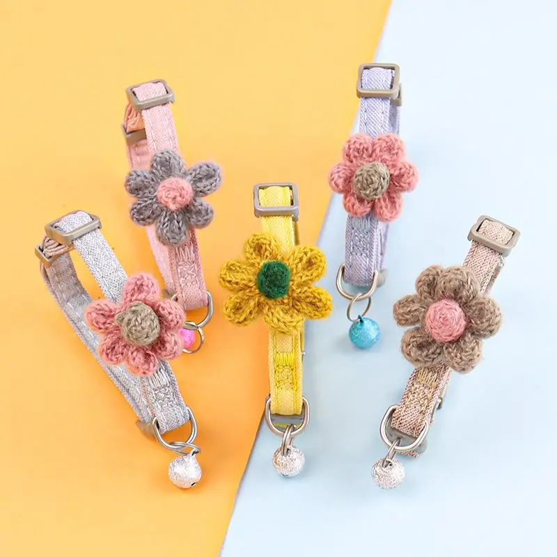 

Cute Bow Knot Flower Cotton Cloth Small Dog Cat Collar Puppy Kitten Collar With Bell Pet Supplies, Multiple colors
