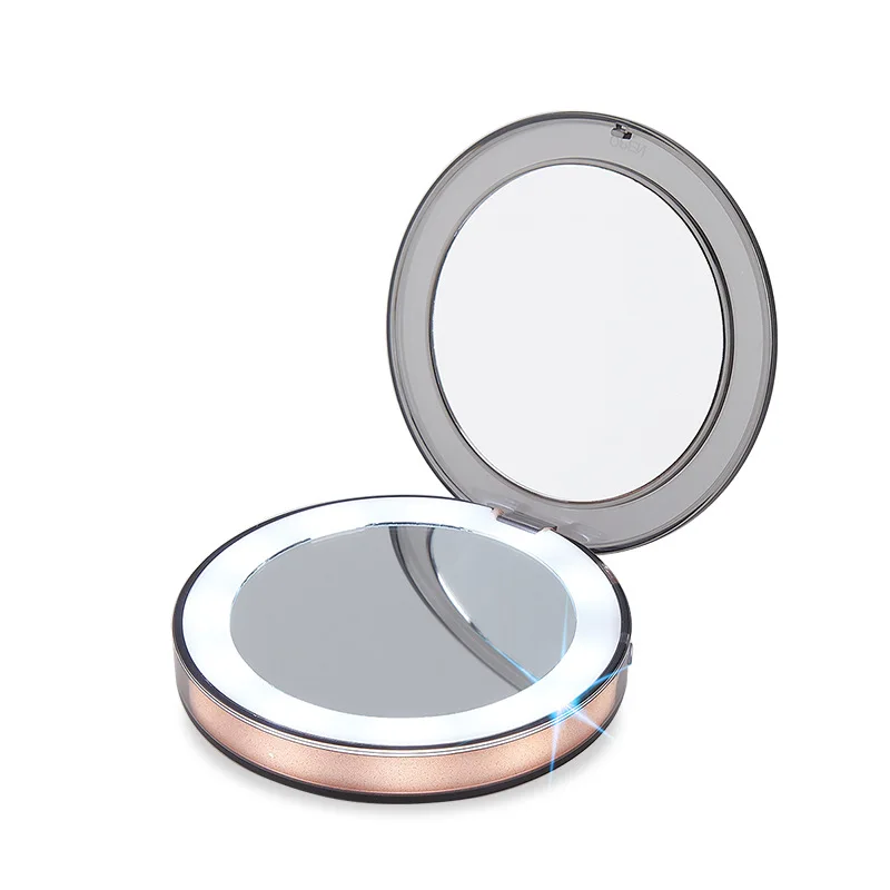 

2020 Mini portable LED makeup mirror MICRO charge folding makeup mirror 3X night light mirror, Pink&green& rose gold