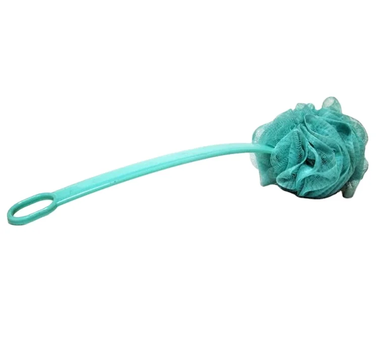 

Hot Sale Exfoliating Bath Sponge Body Back Bath Scrubber Brush Mesh Bath Loofah Sponge with Long Plastic Handle, Customized