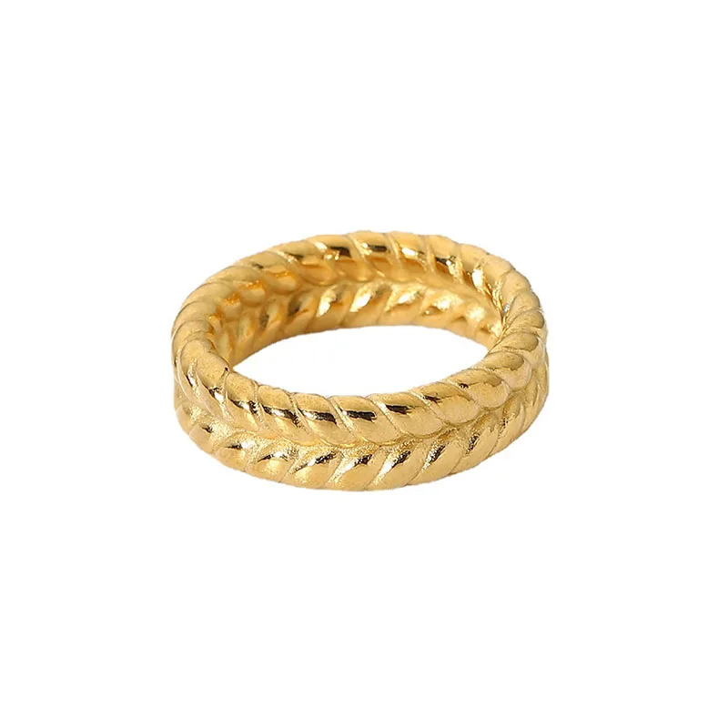 

INS Popular Wheat Ring 18K Gold Plated 316L Stainless Steel Metal Texture Malt Ring Women Titanium Steel Jewelry Gifts 2021, Gold color