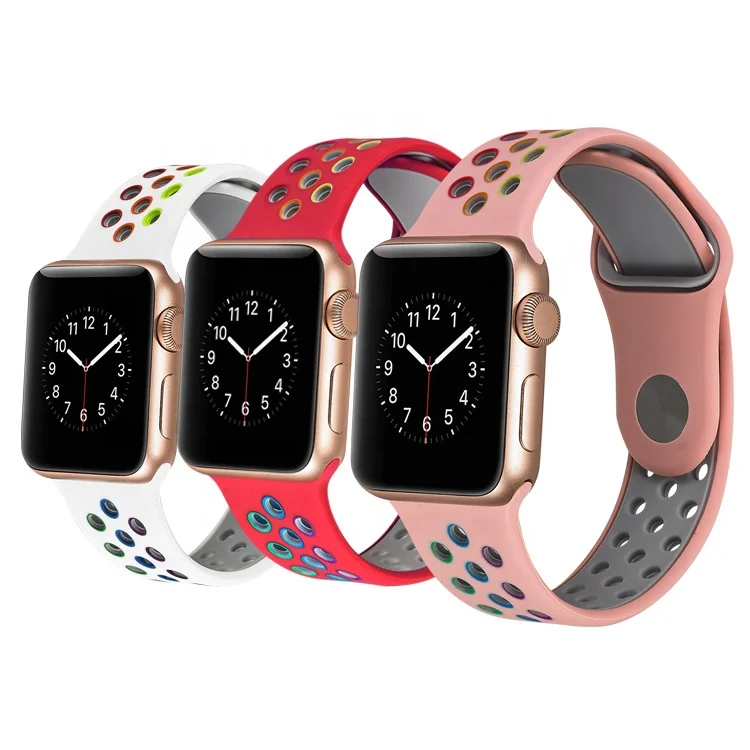 

Silicone Watch Band For Apple watch 38/42mm Colorful sport bracelet for iwatch series 6 5 4 SE 3 2 1 rainbow strap, Customized