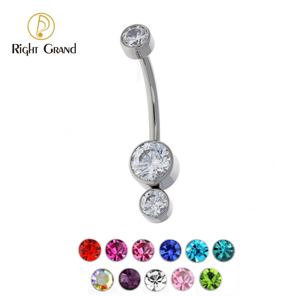 

ASTM F136 Titanium Implant Grade Bezel Set Clear Zircon Curved Navel Belly Ring