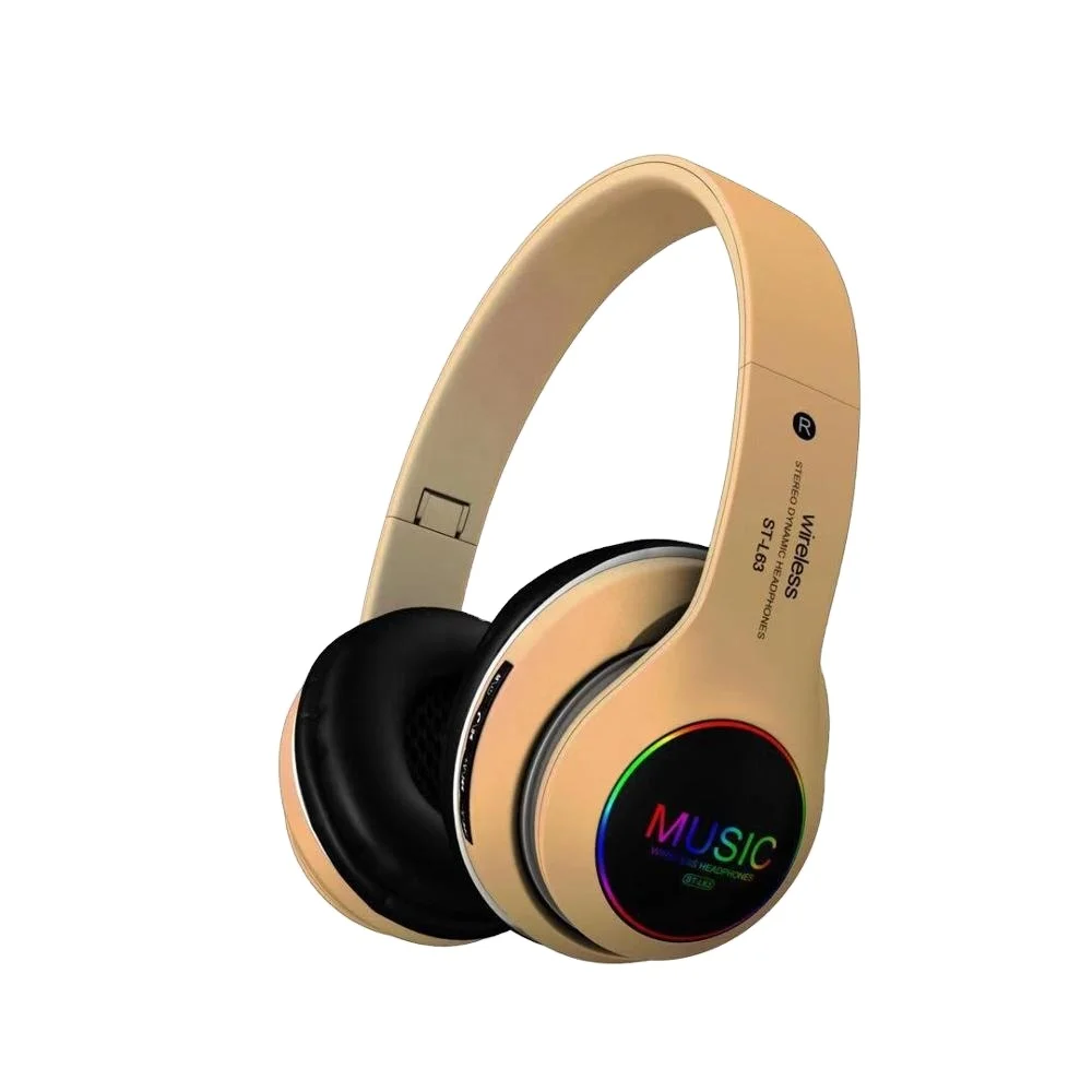 

ST-L63 Free Sample 2021 OEM Color LED BT Adjustable Audifonos Gaming Headset Hands free Wireless Headphones with MIC, Optional