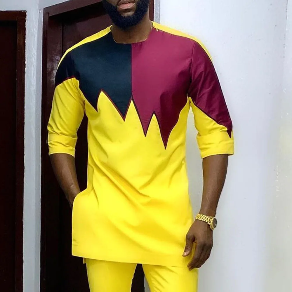 

Summer hot sale ethnic style muslim collarless cotton shirt men slim fit casual robe abaya thobes islamic clothing plus size, Yellow or customized