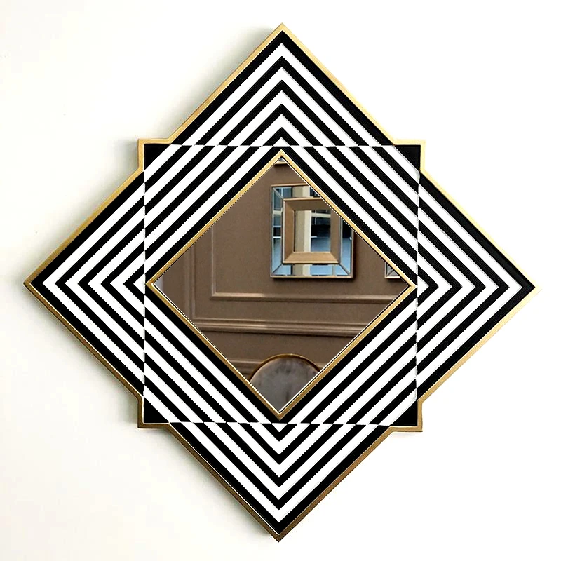 

Modern Light Luxury 3D Black and White Grid Square Hotel Restaurant Wall Decoration Mirror