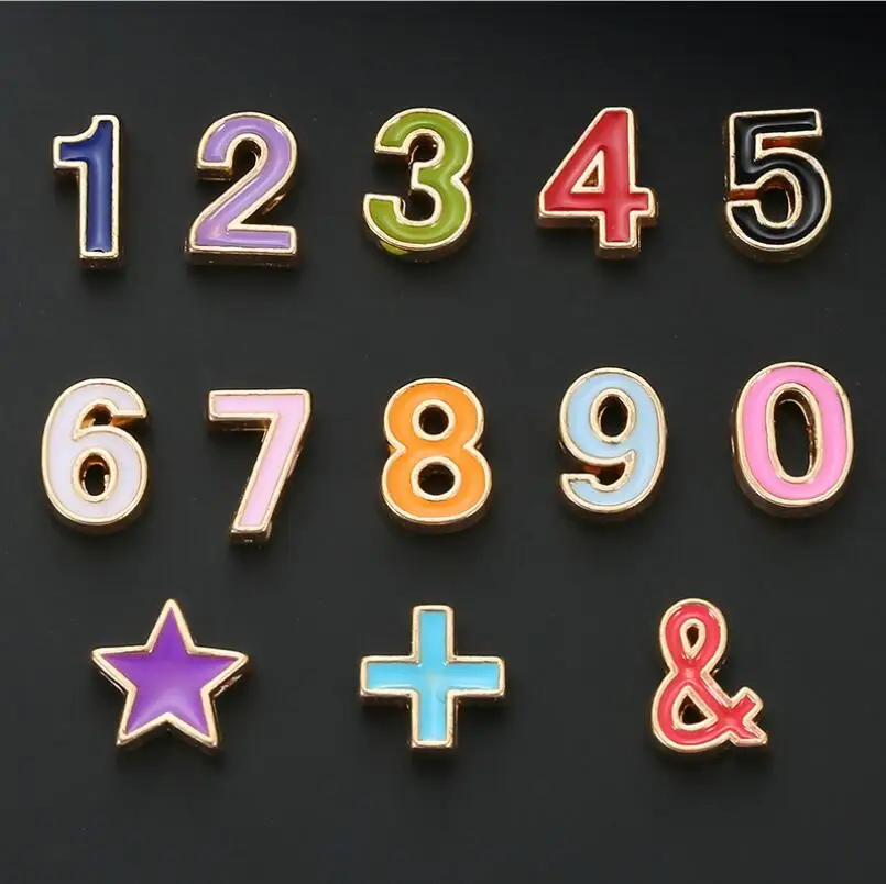 

numbers Blue RTS DIY bracelet accessories Enamel Slide alphabet Charm metal jewellery raw materials letter beads