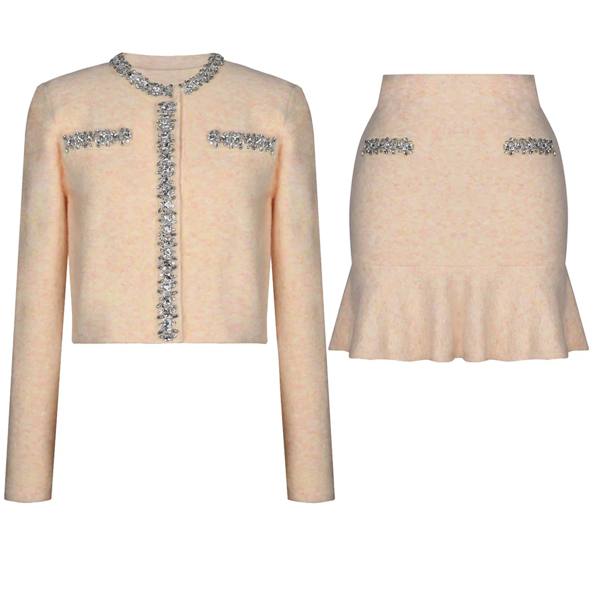 Beaded Diamond Knitted Sweater Skirt Set