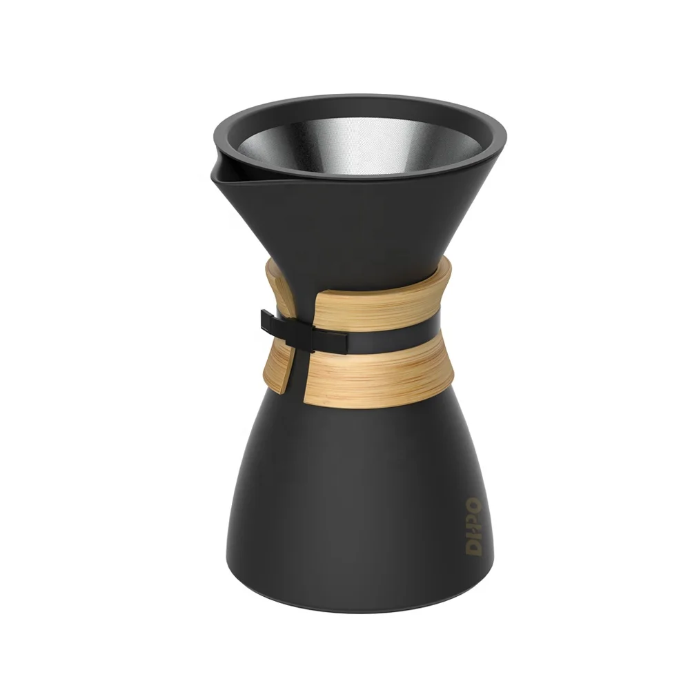 

DHPO Matte Black Ceramic Pour Over Coffee Maker with Stainless Steel Coffee Filter