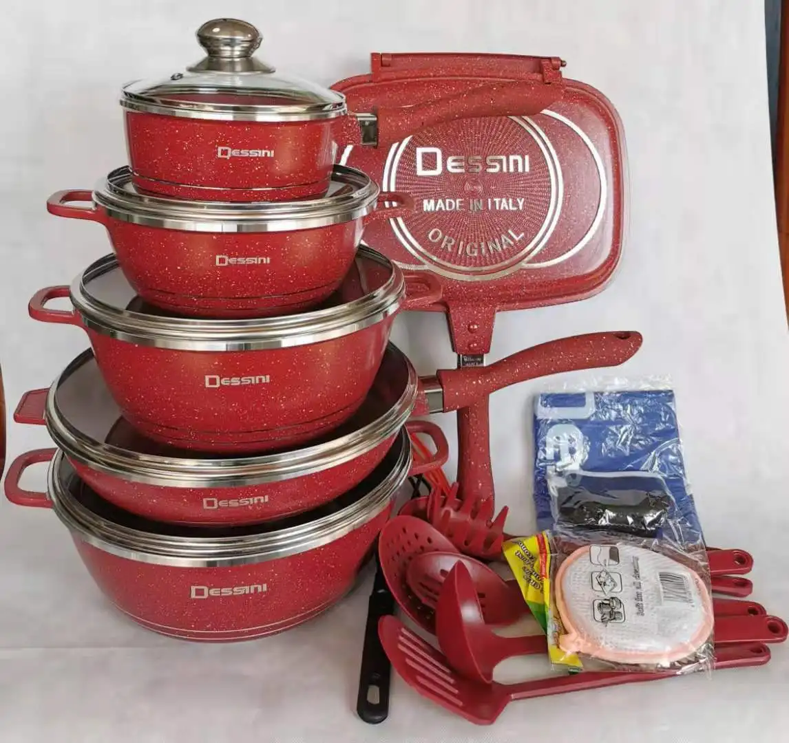 

Dessini 23-piece cookware non-stick medical stone die-casting cookware set kitchen aluminum soup pot set.