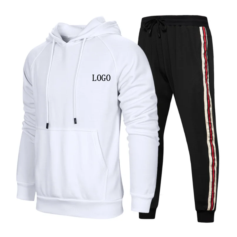 

2021 Autumn And Winter Solid Color Kangaroo Hooded Sweater Loose Casual Sports Trousers Mens Two Piece Sweatsuit