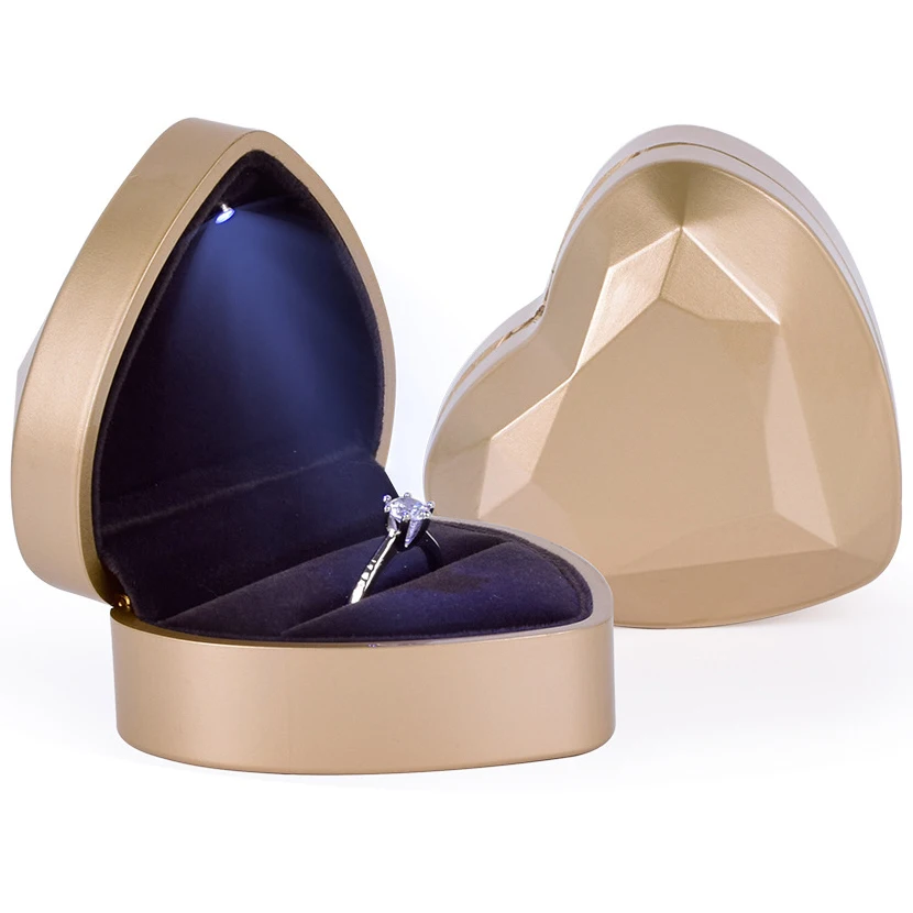 

Plastic Heart Shape Led Light Jewelry Proposal Ring Box Gift Jewelry Packaging Pendant Necklace Ring Jewelry Box Led, Red,pink,black,gold
