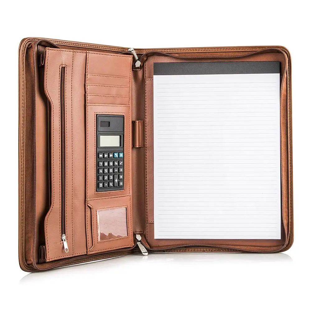 

A4 Document Folder Leather Ring Binder Personal Planner Conference A4 Folder with Calculator