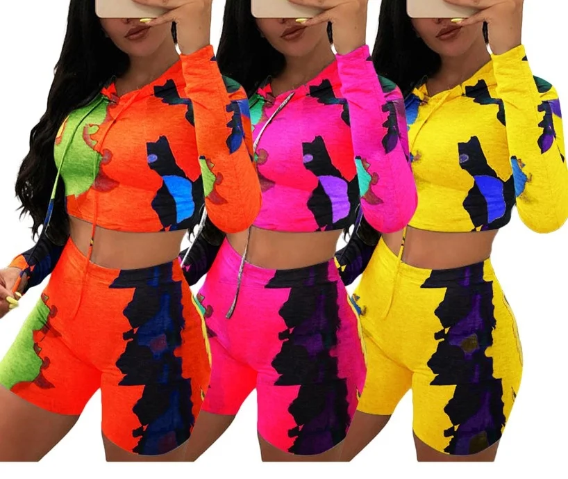 

crop top hoodie summer two piece short set women clothing outfits wear 2 piece gym joggers short set two piece set tracksuit, As pictures
