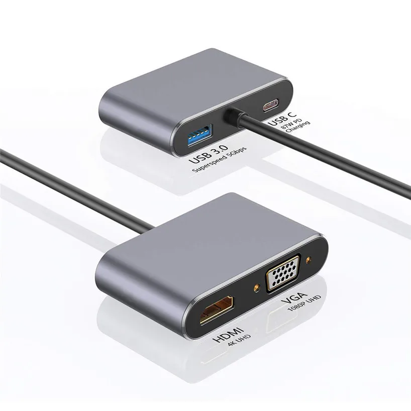4 en 1 USB-C HDMI tipo c a 4K HDMI adaptador VGA USB3.0 de Audio convertidor de vídeo de 87W cargador rápido para Macbook pro Samsung huawei
