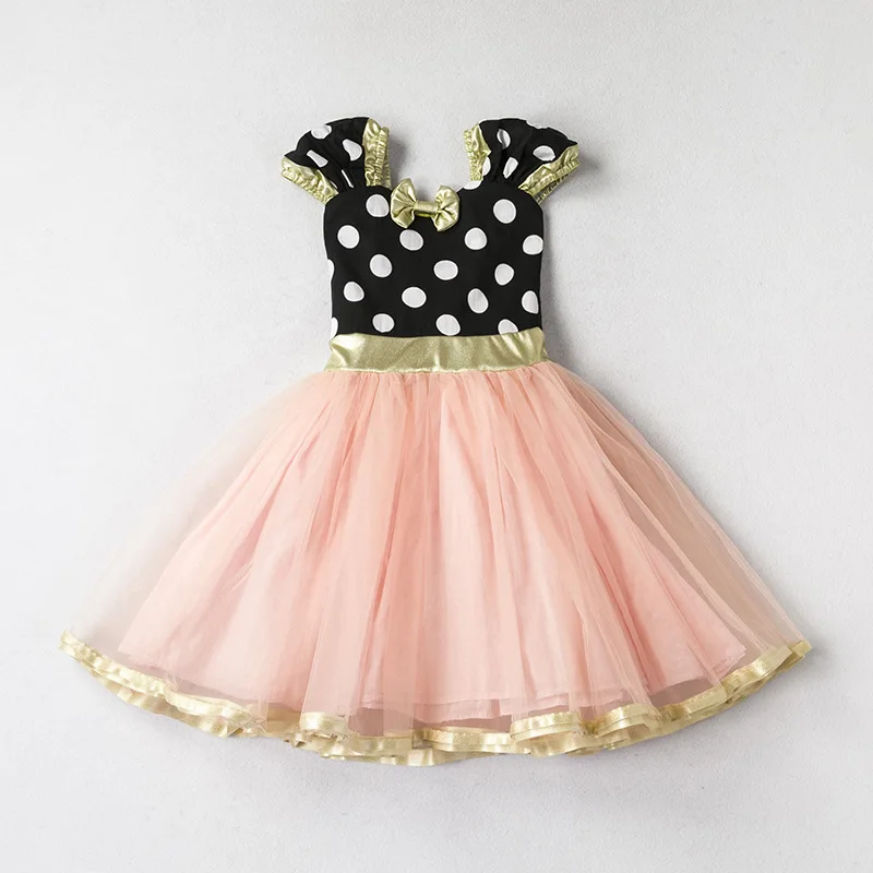 

Cute cartoon bowknot polka dot Mickey kids princess dress Girl Sweet Kids Patchwork Clothing Dress, Pink-golden/pink-black/red-black/rose red-black/champagne-black