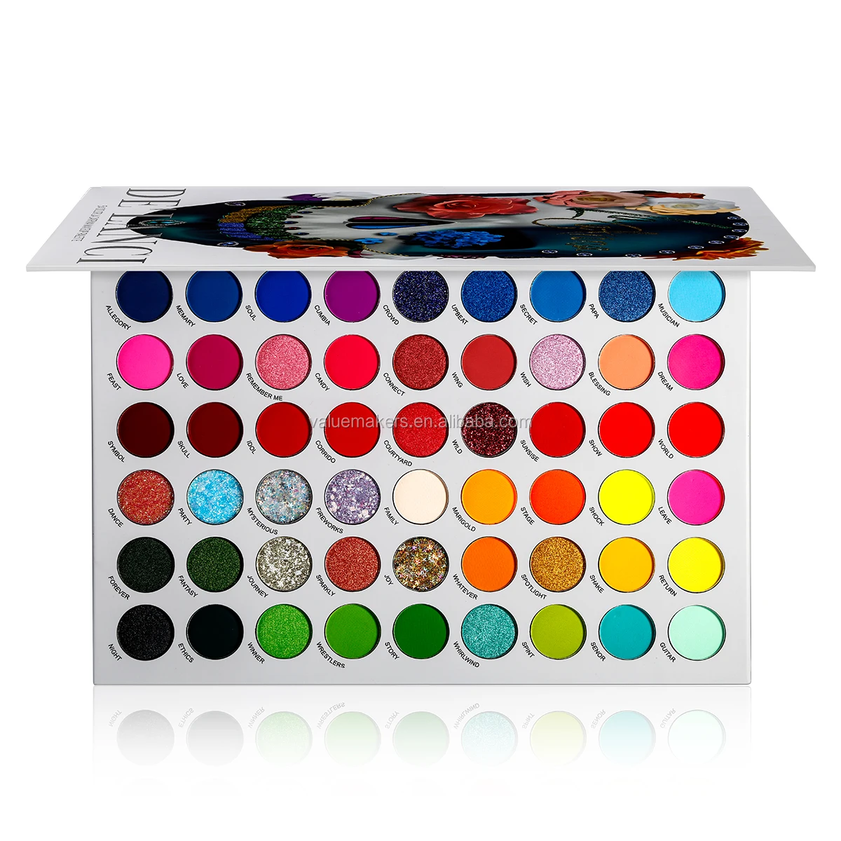 

new makeup eye shadow DELANCI 54 color flower skull eyeshadow palette glitter matte high pigment eyeshadow, Multi-colored