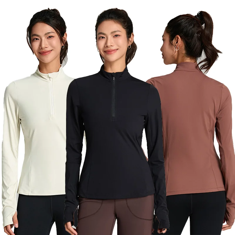 Long Sleeve立领半Zipper High Elasticity瑜伽Top