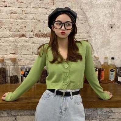 

2021 New Fashion Sweater Coat Loose Short Outer Wear Button Cardigan Sweater