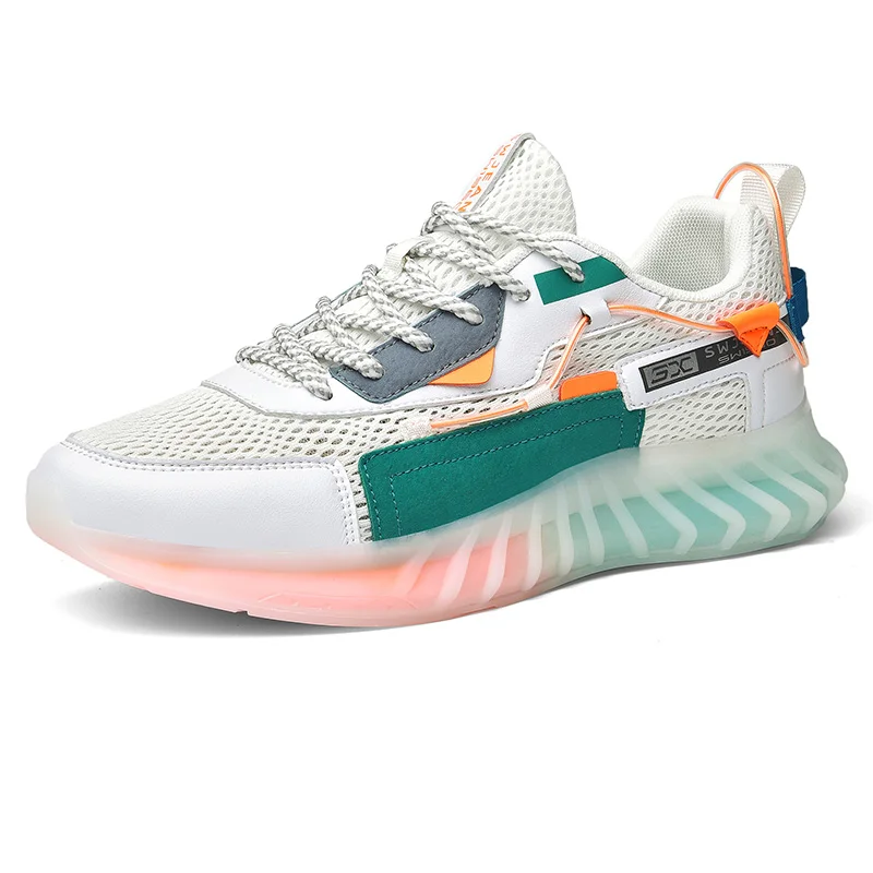 

High quality custom made men's sneaker TPU popcorn sole microfiber vamp trendy casual shoes Super light breathable running shoes, Three color