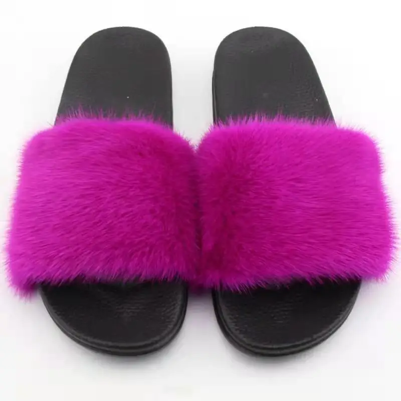 

Fashion Trend Customized Color Midsole Material PVC Women real Mink Fur Slides