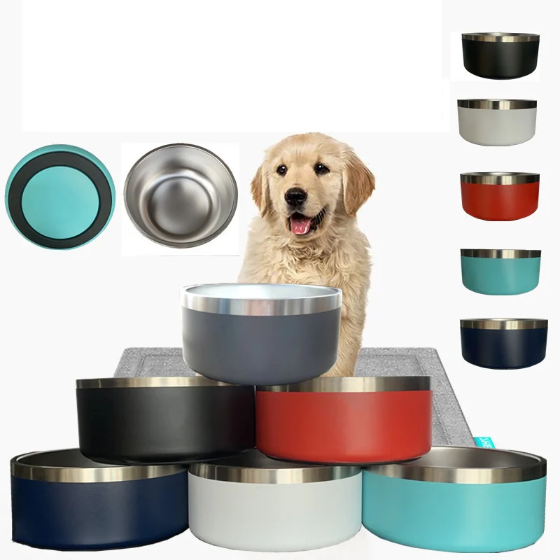 

Double Wall Non Slip Bottom Stainless Steel Pet Doggie Food Feeder Water Dog Bowl for Medium Large Pets, Customized color