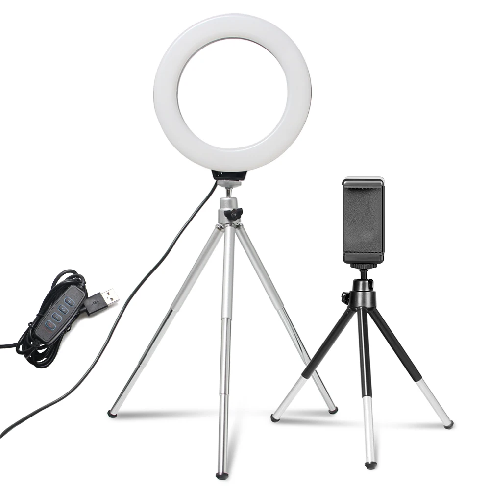 

6inch Mini Selfie Ring Desktop LED Lamp Video Light With Tripod Phone Clip