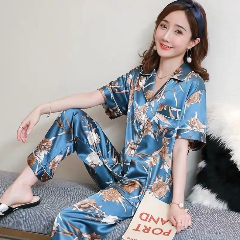 

Fashion Sleepwear Fashion Pajama Pijamas De Seda Pjs Satin Pyjama Set Silk Sleep Wear Night Suit For Lady Home Clothes For Woman