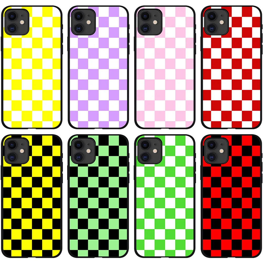 

Popular Colorful Lattice Black and White Checker Phone Case Soft TPU Cover for iPhone12, Customised