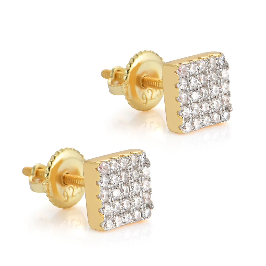 

Hip hop S925 silver stud earrings for men square full of zircon tidal stud earrings jewelry