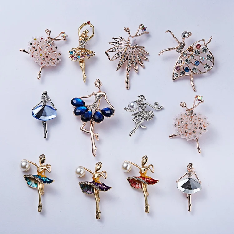 

Factory Direct Sale Rhinestone Dance Girls Swan Lake Ballet Dancing Girl Brooch Pins Jewelry For Women, As picture