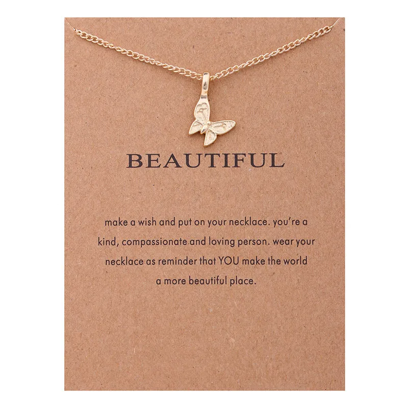 

Wish Hot Sale Beautiful Butterfly Pendant Necklace Friendship Family Love Butterfly Card Necklace Wish Card Gift for Women Lady