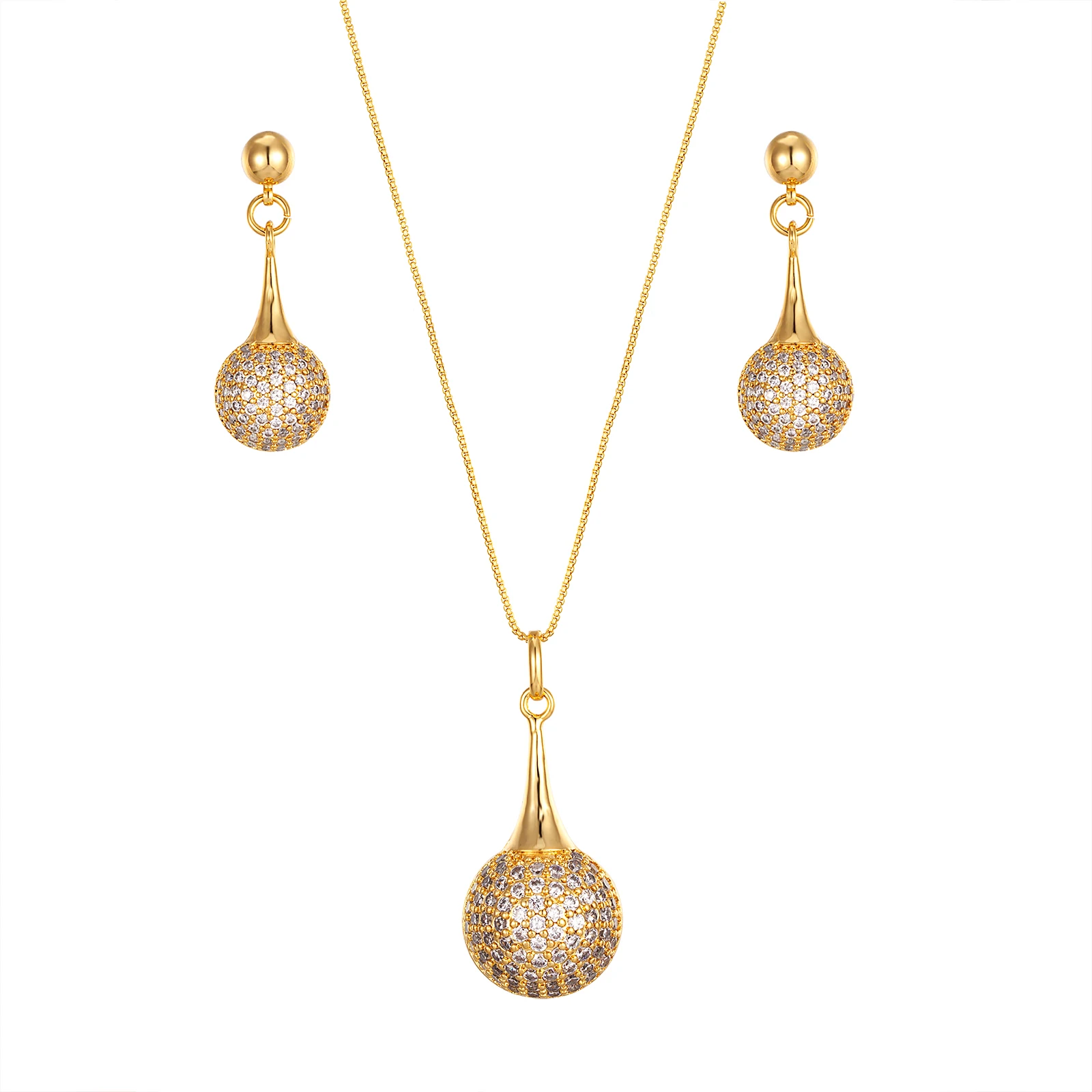

2021 Fashion Wholesale Zircon Pendant Earring Sets ladies gold high-end jewelry set Party Gift