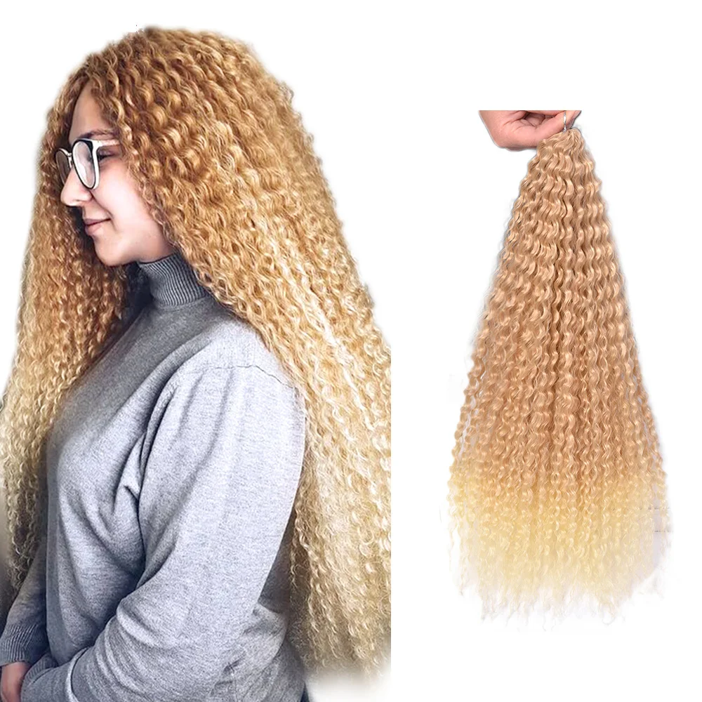 

20 Inches Afro Yaki Kinky Curly Water Wave Soft Ombre Crochet Braid Hair Curly Marley Hair Synthetic Braiding Hair Extensions, As picture shown yaki wave crochet braids