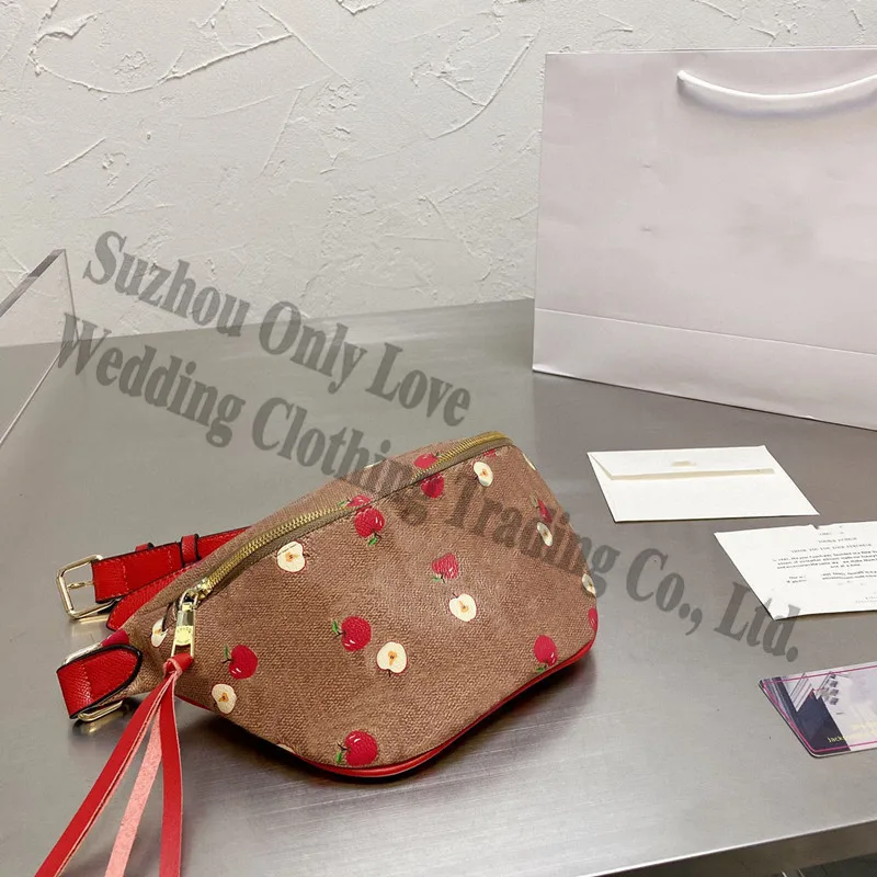 

Luxury Lady Cute Belt Bags Print Apple Letters Houndstooth Genuine Leather Women Chest Waist Crossbody Cute Red Bag