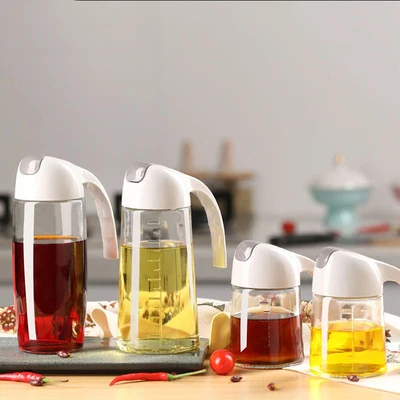 

Wholesale kitchen supplies glass leak-proof dust-proof oil pot automatic open cover soy sauce vinegar oil bottle, Transparent+apricot