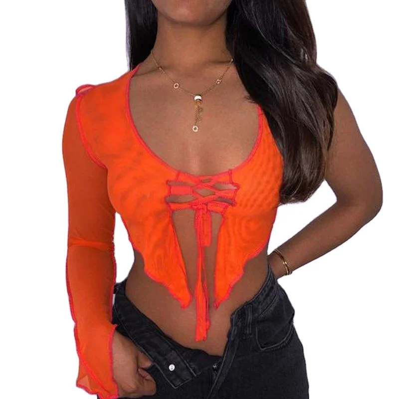 

2021 New summer fashion Women long sleeve Sexy Hollow Out tops Long Sleeve Tops ladies crop tops