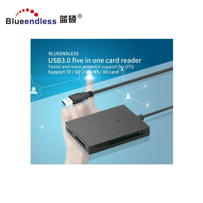 Factory wholesale Blueendless BS-C5U3A multi usb card reader high speed USB 2.0 3.0 Multi Smart Cards Reader with 5 slots - ANKUX.COM