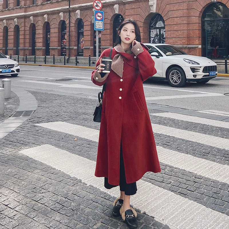 

Bettergirl 2023 Red Vintage Design Sense Woolen Coat Women's Mid-length Winter New French Thickened Hepburn Style Coat