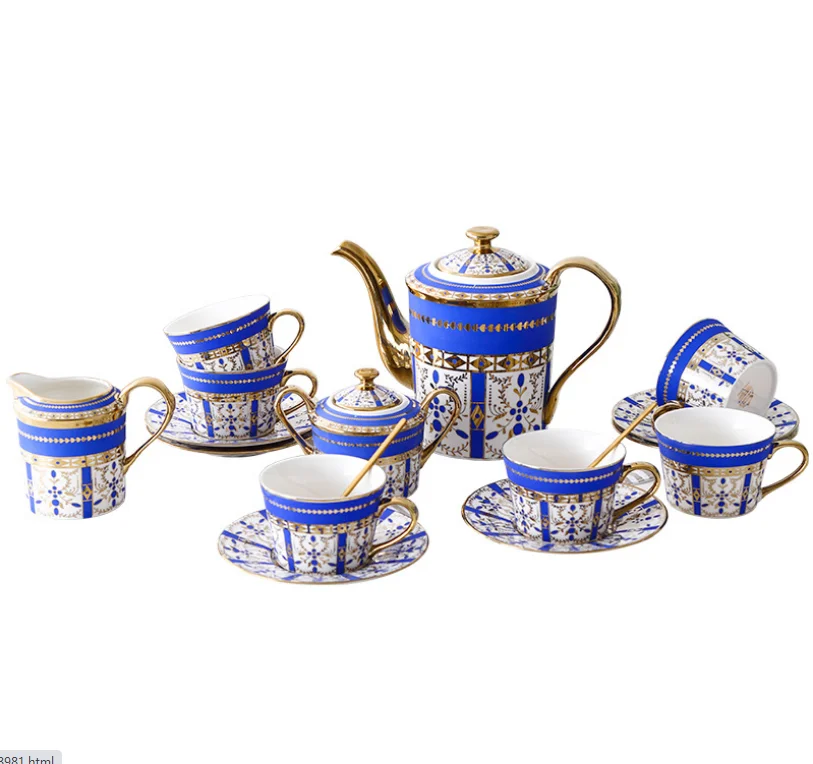 

European-style bone china coffee cup and English gilt edge Coffee cup set, Blue red