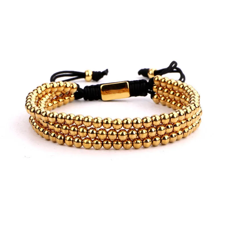 

Simple Design New Arrivals Triple Strand Stainless Steel Beads Customized Logo Men Women Handmade Macrame Bracelet