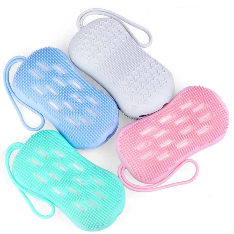 

Soft Cleaning Brushes Body Brushing Set Sponges Silicone Bath Shower Massage Brush, Pink, pastel blue, blue green, light gray